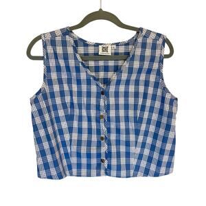 Kahui Palaka Royal Blue Palaka Buttoned Down Cropped Tank Large